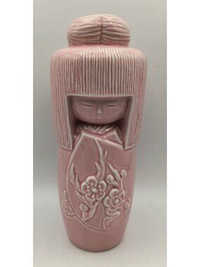 Plum Gekkeikan Kokeshi Decanter Japanese Folk Art Pink Ceramic 1960s Collectible